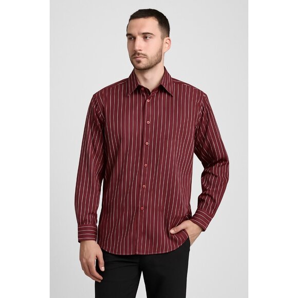 Vizioni Uomo Men’s XL 100% Silk Dress Shirt – Burgundy with Pink Stripe Pattern - Picture 5 of 5